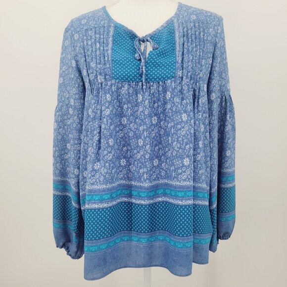 GAP Blue Floral Print Peasant Cottage Core Boho Top - Picture 4 of 11